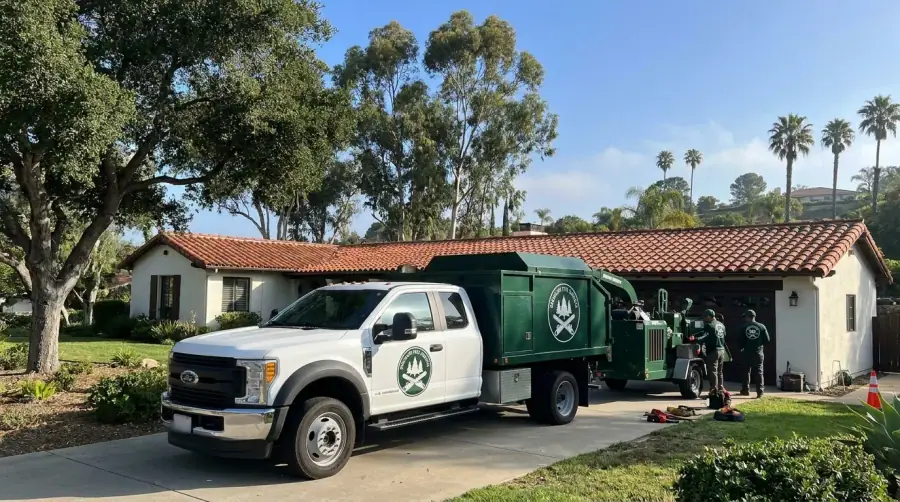 Tree service truck arriving at a Vista home