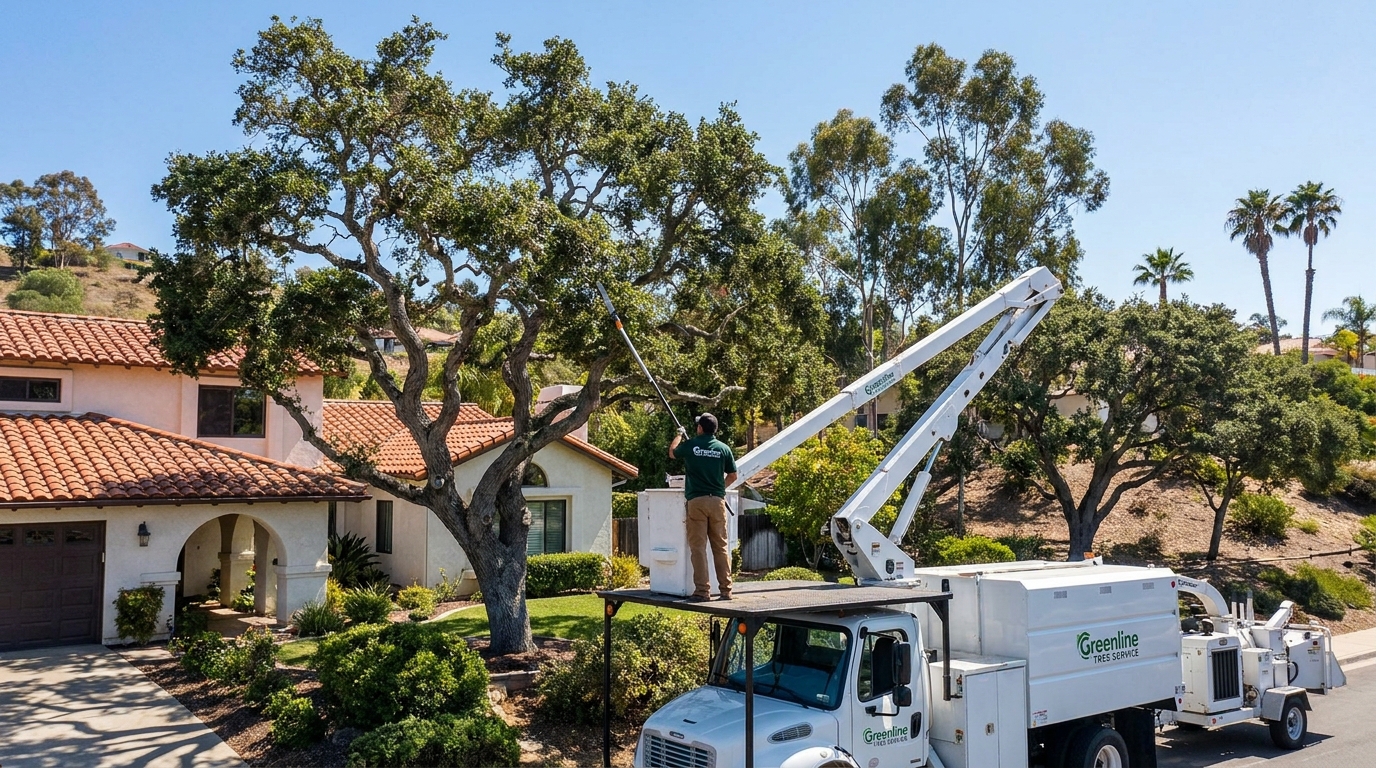 Bucket truck trimming a Vista tree